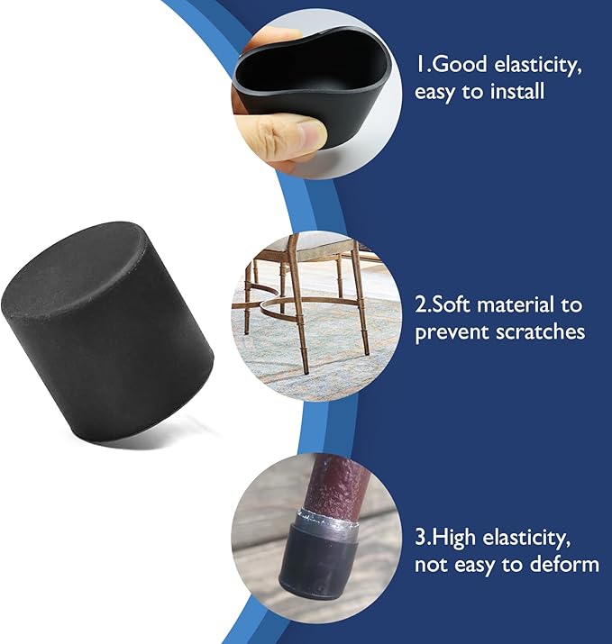 4 Pcs 1-11/16"(43 mm) Round Chair Leg Tips Caps, Silicone Rubber Furniture Leg Floor Protectors, Reduce Noise Folding Metal Chair Leg Cap Replacement for Bar Stool Leg Patio Indoor, White - Image 4