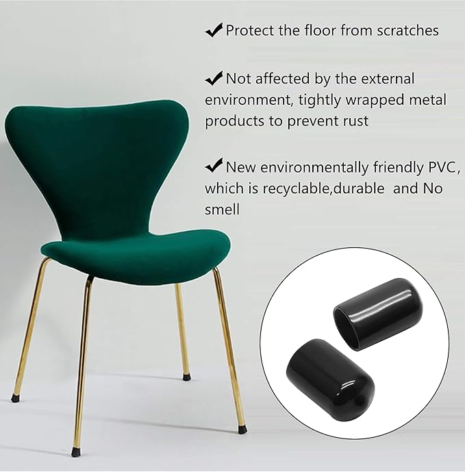 12 Pcs Round Rubber End Caps 9/16" (14mm) ID Vinyl Flexible Bolt Chair Foot Covers Screw Thread Chair Leg Protectors for Round Tubing Bolt Desk Chair Leg (Black) - Image 5