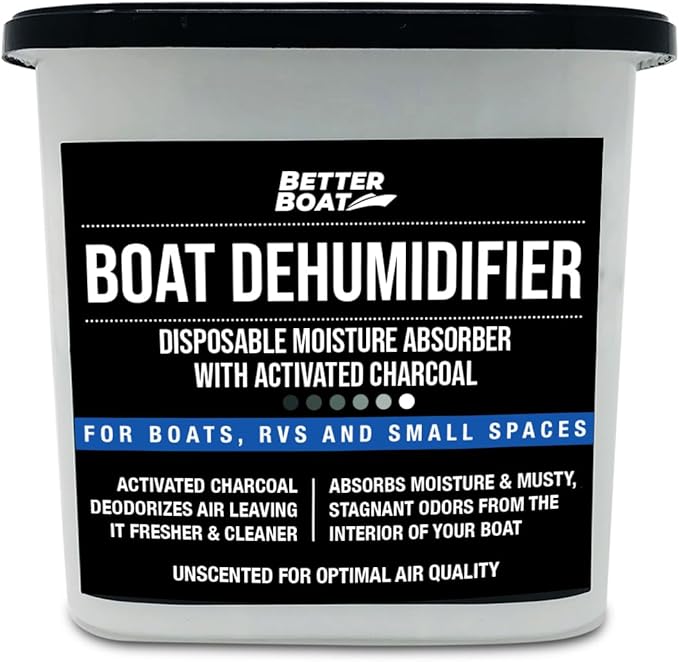 Moisture Absorber with Activated Charcoal Dehumidifier Bucket, Unscented Odor Absorber for Closet Basement Bathroom Boat RV, Disposable No Refill - Better Boat by BetterBoat