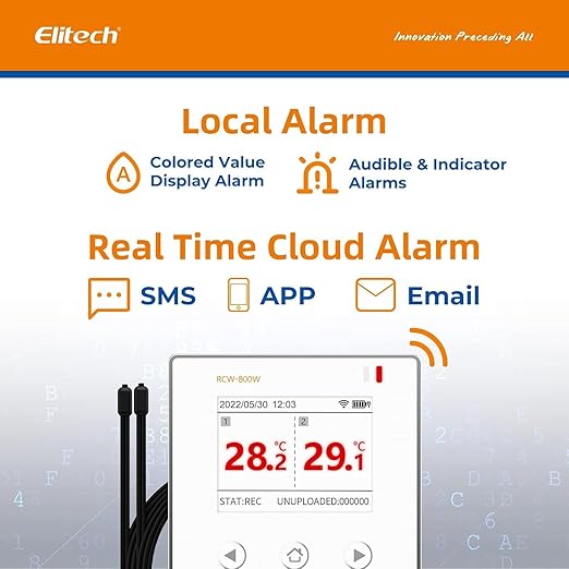 Elitech WiFi Digital Temperature Data Logger, 2.4GHz/5GHz WiFi Remote Real-Time Monitor with Dual External Probes, Cloud Storage, App and Email Alerts, 16.4ft, RCW-800W-TDE-5Pack, -40°F to 176°F - Image 3