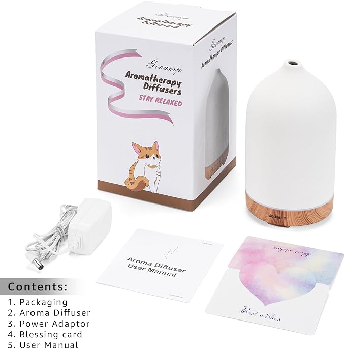 200ML Ceramic Essential Oil Diffuser - Ultrasonic Aromatherapy & Humidifier with 7-Color LED Lights, Auto Shut-Off, Wood Grain Base, 1H/3H/6H Timer | Scent for Home, Office, Yoga - Image 7