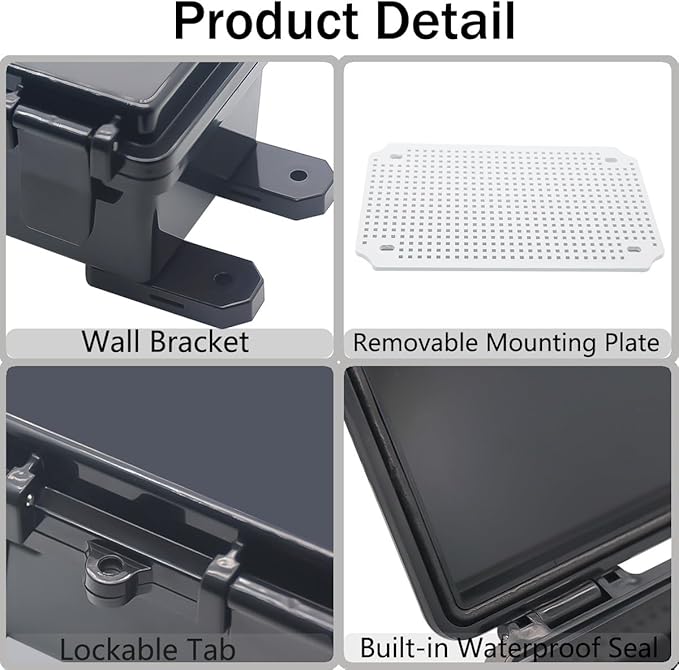Junction Box, Hinged Black Clear Cover IP67 Waterproof ABS Project Box with Mounting Plate Electrical Box Enclosure with Wall Bracket 11.4 x 7.5 x 5.5inch(290x190x140mm) - Image 4