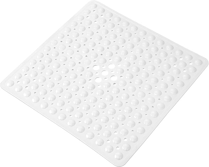 Anti-Slip Bathtub Shower mat, 20.8×20.8（Approximately 53×53cm） inch Soft Oversized Machine Washable Non-Slip Bathtub mat with Drainage Holes, Bathroom Floor Suction Cup.（1-Opaque White） by ERASILKEN-X