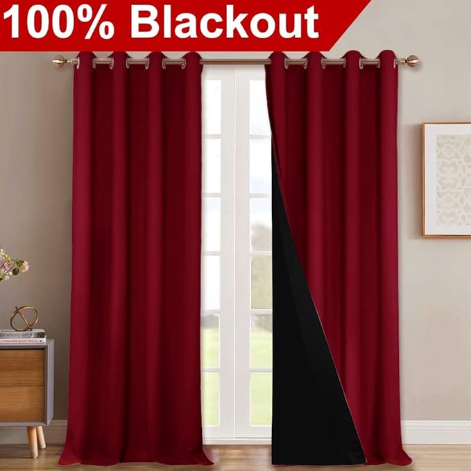 NICETOWN Full Shading Curtains 90 inches Long 2 Panels Set for Windows, Super Heavy-Duty Black Lined Blackout Curtains for Bedroom, Privacy Assured Window Treatment (Burgundy Red, 52 inches W) - Image 2