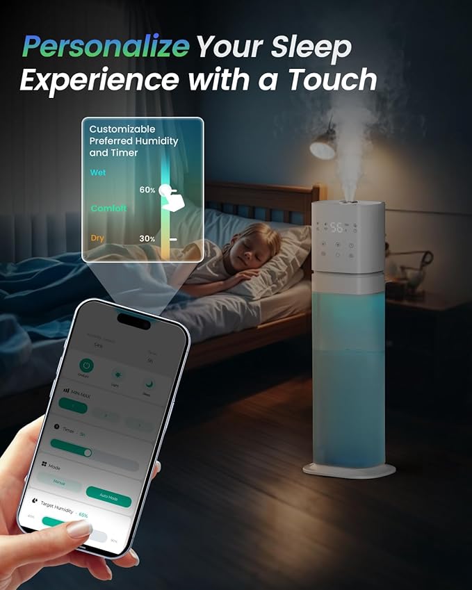 Smart Humidifier Large Room, 2.1Gal/8L Humidifiers for Bedroom with Extended Tube&Night Light, Whole House Cool Mist Humidifiers, WIFI App&Voice Control, School/Office/Warehouse, White - Image 5
