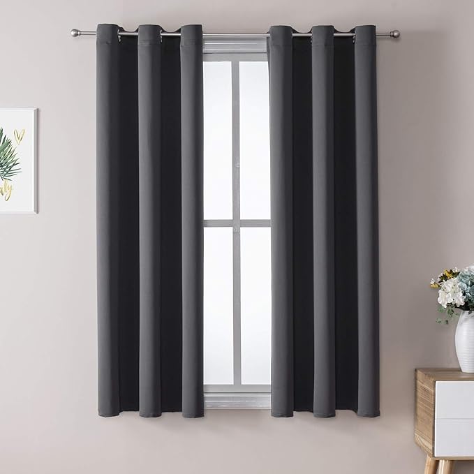 ChrisDowa Blackout Curtains 48 inches Long for Bedroom - 2 Panels Set Grommet Thermal Insulated Room Darkening Curtains for Living Room (Dark Grey, 42 x 48 Inch) by ChrisDowa