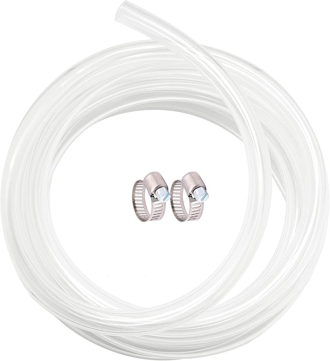 Clear Vinyl Tubing 5/16" ID × 7/16" OD -10 Ft 60PSI,Flexible Plastic Tubing, BPA Free Non-Toxic, Multipurpose Hybrid Clear Reinforced Tube with 2 Screw Clamps by ProfessionalBrand