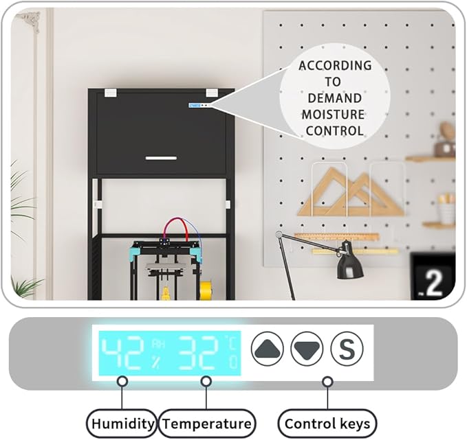 3D Printer Filament Storage Stand Rack with Dehumidifier| 3-Tier All-in-One Organizer with Tool Mounts, Dual Spool Holders | Compatible with Most 3D Printers (100LBlack) - Image 5