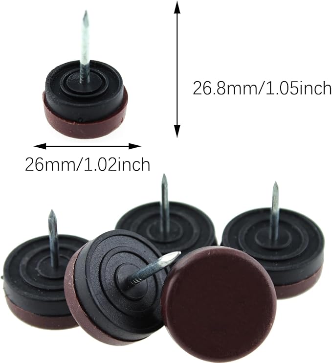 50PCS Round Heavy Duty Nylon Furniture Pads Chair Leg Floor Protectors Premium Chair Glides 26MM Plastic Floor Pegs Upper Black Lower Brown Suitable for Chair Table and Sofa Feet - Image 4