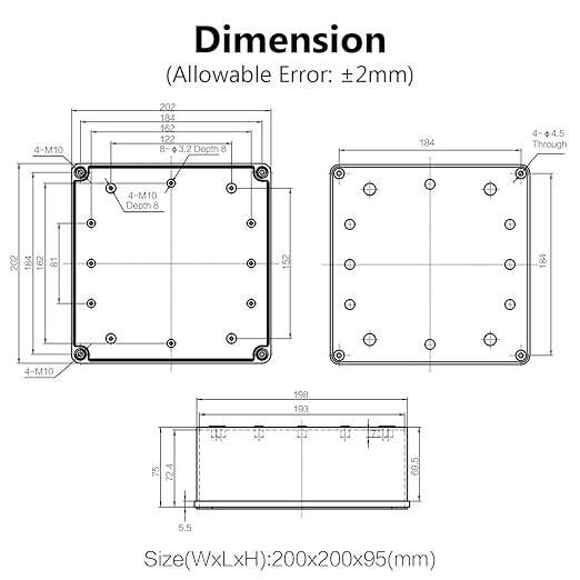LeMotech Junction Box IP67 Waterproof Dustproof ABS Plastic Project Box for Electrical Outdoor Enclosure Gray 7.9 x 7.9 x 3.7 inch (200 x 200 x 95 mm) - Image 6