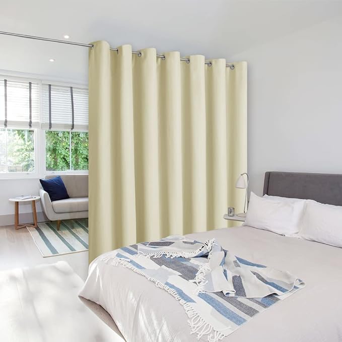 NICETOWN Ceiling Curtains, Room Divider Curtain Screen Partition, Vertical Blind for Sling Door, Blackout Window Curtain, Privacy Blind for Patio (Beige, Single Panel, 12.5ft Wide x 9ft Long) by NICETOWN