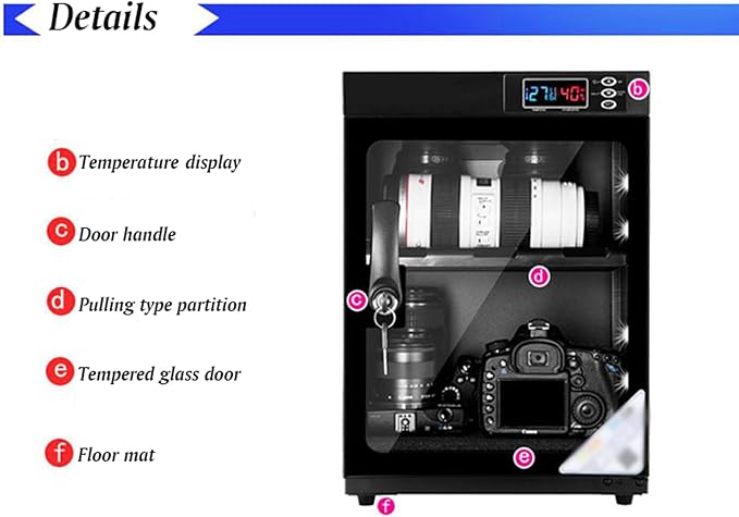 INTBUYING Camera Dry Cabinet 30L Electronic Dry Cabinet for Camera Lens Storage with Lock 2 Layers Intelligent Temperature Humidity LED Screen Noiseless - Image 6