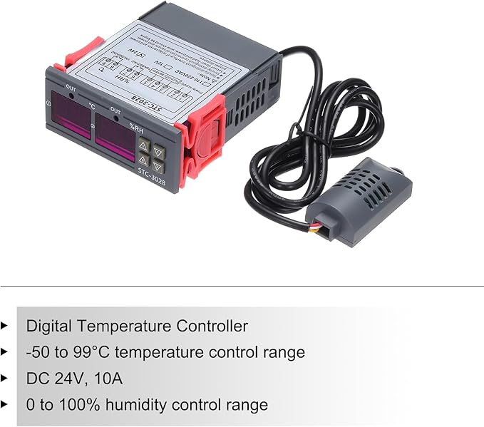 MECCANIXITY STC-3028 10A DC 24V Digital LED Temperature Controller Intelligent Digital Display Temperature and Humidity Controller for Fridge Greenhouse - Image 3