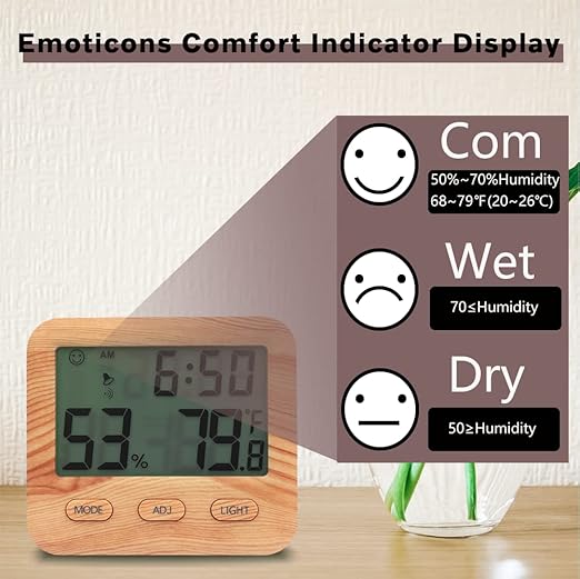 Digital Hygrometer Indoor Thermometer, Temperature Humidity Gauge with Desk Clocks for Bedroom Office,Backlit Accurate Monitor Clear Reading,Time Display Room Thermometer for Home Greenhouse Wooden - Image 4