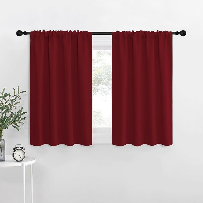 NICETOWN 36 inch Curtains for Small Windows, Thermal Insulated Privacy Short Drapes for Kitchen Bathroom (Set of 2, Burgundy Red, 34" Wide) by NICETOWN
