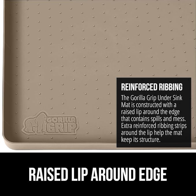 GORILLA GRIP Waterproof Silicone Under Sink Mat with Raised Lip for Kitchen and Bathroom, 46 x 22 in, Cabinet Shelf Liner Stay in Place Mats Dishwasher Safe Drawer Liner, Organizer Tray, Beige - Image 5