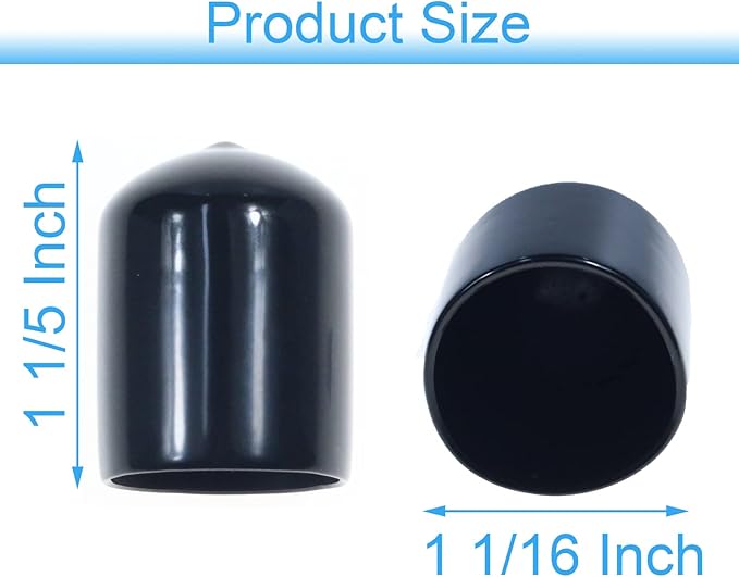Acocony 1 1/16 Inch Rubber Cap Round Rubber End Caps PVC Flexible Protector Plastic Plugs for Round Holes Black Pack of 12 - Image 2
