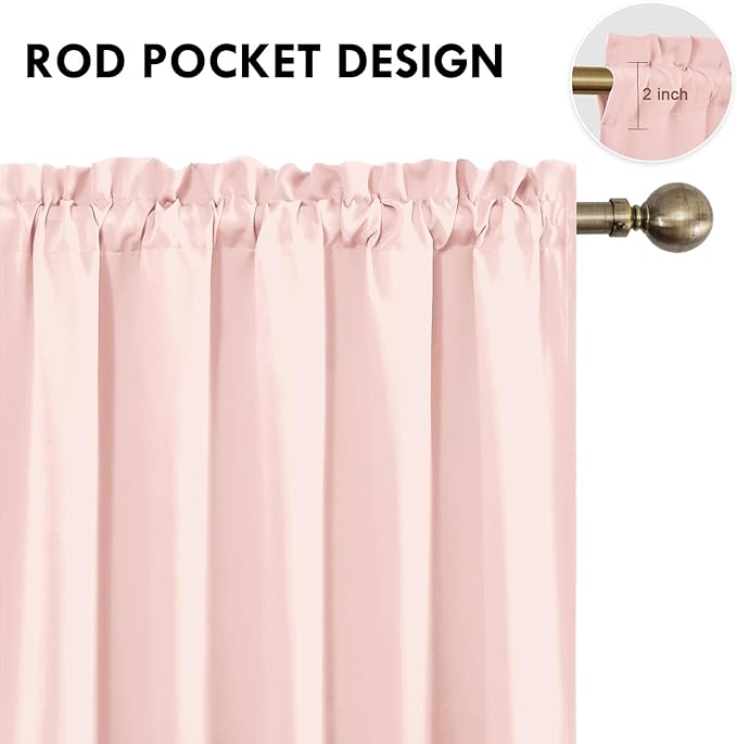 DWCN Blackout Curtains for Living Room Thermal Insulated, Energy Saving & Noise Reducing Bedroom Curtains, Blush Pink, W 70x L 72 Inch, Set of 2 Rod Pocket Curtain Panels - Image 4