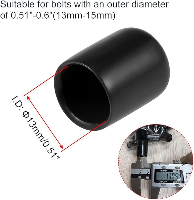uxcell 20pcs Rubber End Caps 13mm ID Vinyl Round Tube Bolt Cap Cover Thread Protectors Black - Image 3
