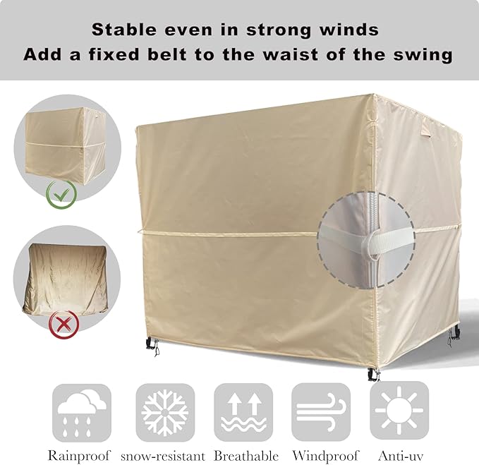 Outdoor 3 Triple Seater Hammock Swing Cover - Garden Glider Chair Canopy - UV Resistant (100 * 59 * 72 inch) Beige - Image 3