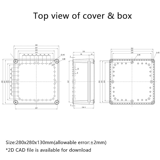 Junction Box，11"x 11"x 5.1" Outdoor Electrical Box with Mounting Plate, IP67 Dustproof Waterproof ABS Plastic Project Box, DIY Electrical Enclosure Gray (280x 280x 130 mm) - Image 8