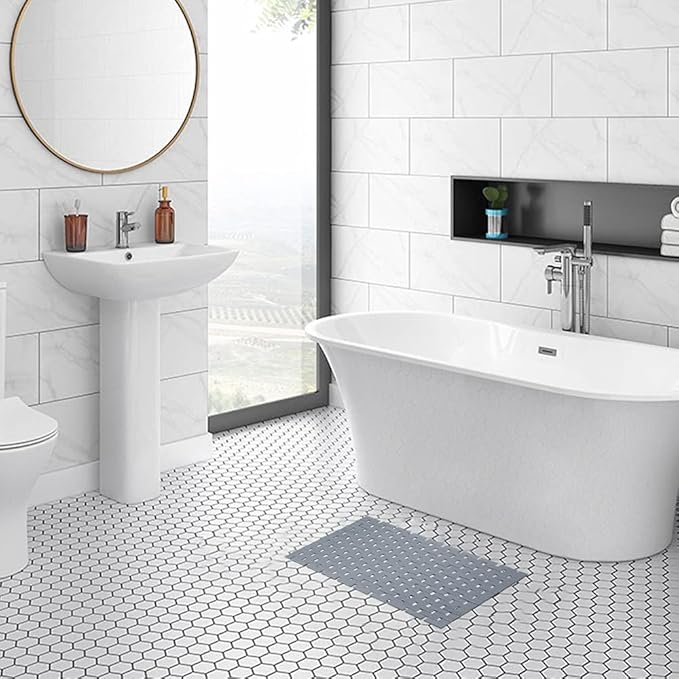 Bamboo Bath Mat Bathroom Rugs Floor Wood Shower Bathtub Waterproof Non Slip Grey Accessories 16x24 Inch Easy to Clean, 2 pcs - Image 2