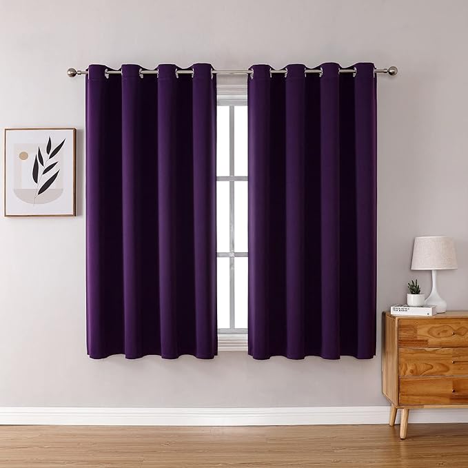 ChrisDowa Grommet Blackout Curtains for Bedroom and Living Room - 2 Panels Set Thermal Insulated Room Darkening Curtains (Royal Purple, 52W x 45L) by ChrisDowa