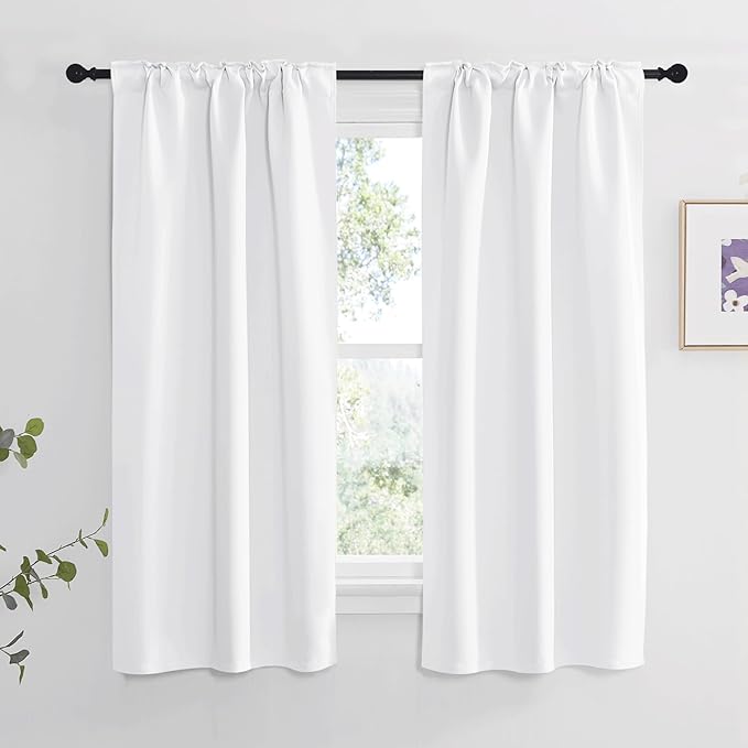 NICETOWM Window Treatment Curtain Panels - (White Color) W34 x L45, 2 Pieces, Semi Blackout Window Treatment Drape Panel for Kids Bedroom - Image 2