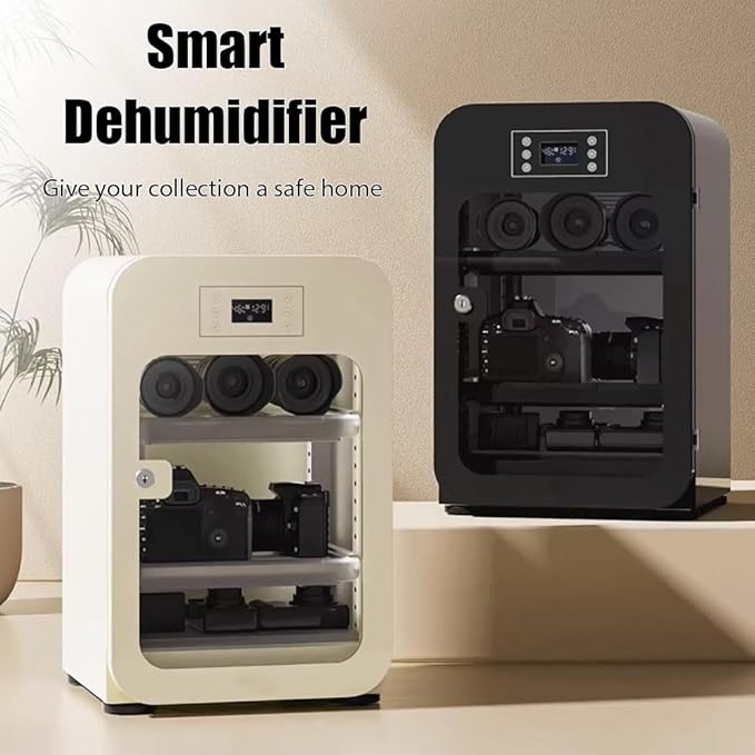 Electronic Dry Cabinet Box with Lock,Camera Lens Dry Cabinet 40L,Modern Camera Storage Box,Temperature Humidity LED Dual Screen,for Documents and Instruments,White - Image 4