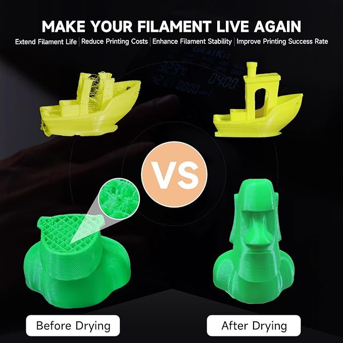 GratKit 3D Filament Dryer Box Firefly V2.0, Tuya App Controlled Smart Filament Dryer, Up to 70℃，5015 Fan Included, Compatible with Most 3D Printing filaments, PLA, PLA+, PETG, TPU, ABS, Nylon - Image 4