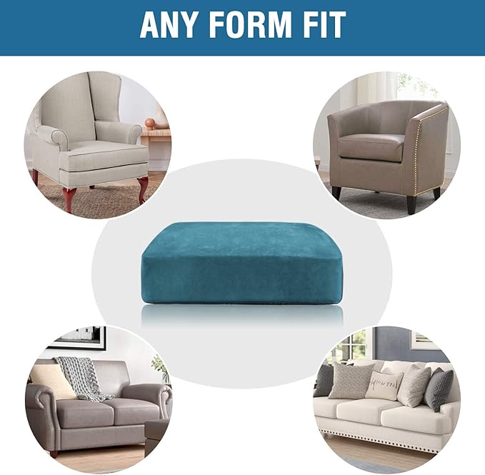 H.VERSAILTEX Velvet Stretch Couch Cushion Cover Plush Cushion Slipcover for Chair Loveseat Sofa Cushion Furniture Protector Seat Cushion Sofa Cover (3 Piece XL Sofa Cushion Covers, Peacock Blue) - Image 7