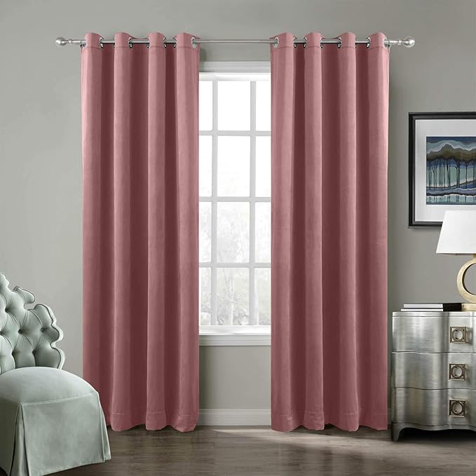 ChadMade Blackout Lined Premium Velvet Curtain Coral 50Wx120L Inch (1 Panel), Eyelet Grommet for Livingroom Bedroom Theater Studio, Leon Collection by ChadMade