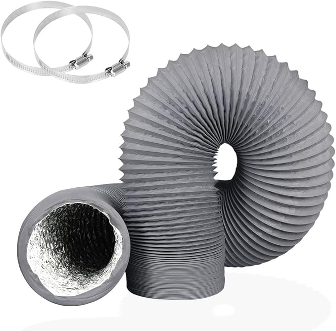 4 Inch 16FT Air Duct, Aluminum Clothing Dryer Vent Hose,Gray PVC Lightproof Exhaust Hose for Fan Filter and Grow Tent, 2 Clamps Include… by YIJUHOU