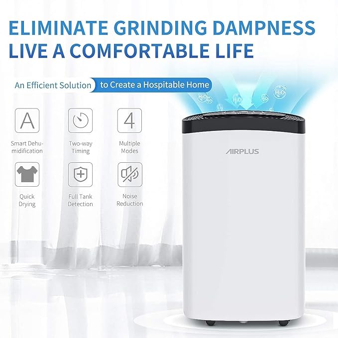 AIRPLUS 1,500 Sq. Ft Dehumidifier for Basement, 30 Pints Powerful Dehumidifier for Home, Large Rooms, Bedrooms, Sufficient Capacity Water Tank with Drain Hose (AP1907) - Image 3
