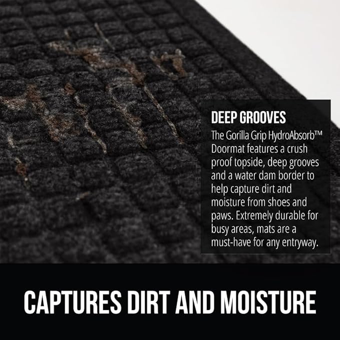 GORILLA GRIP Front Door Mat, 35x23, Indoor Outdoor Ultra Absorbent HydroAbsorb Doormat, Absorbs Up to 5.7 Cups of Water, Stain and Fade Resistant, Rubber Backing Doormats, Captures Dirt, Black - Image 4