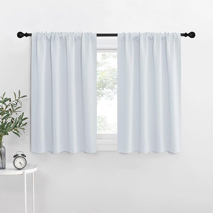 NICETOWN Greyish White Window Curtain Panels - Thermal Insulated Rod Pocket Room Darkening Curtain Sets for Bedroom (Platinum - Greyish White, 2 Panels, 34 by 36) by NICETOWN