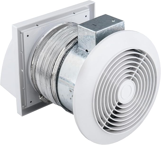 Quini 512M 6-inch Through Wall Exhaust Fan, 80 CFM 4.0 Sones, Bathroom Wall Exhaust Fan, Kitchen Ventilation Fan, 6-inch Diameter Vent, Retractable Duct by Quini