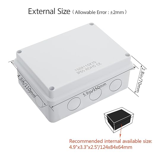 LeMotech Junction Box, Electrical Box IP65 Water Resistant Dustproof ABS Plastic Project Enclosure for Electronics White, External Size 5.9 x 4.3 x 2.8 inch - Image 2