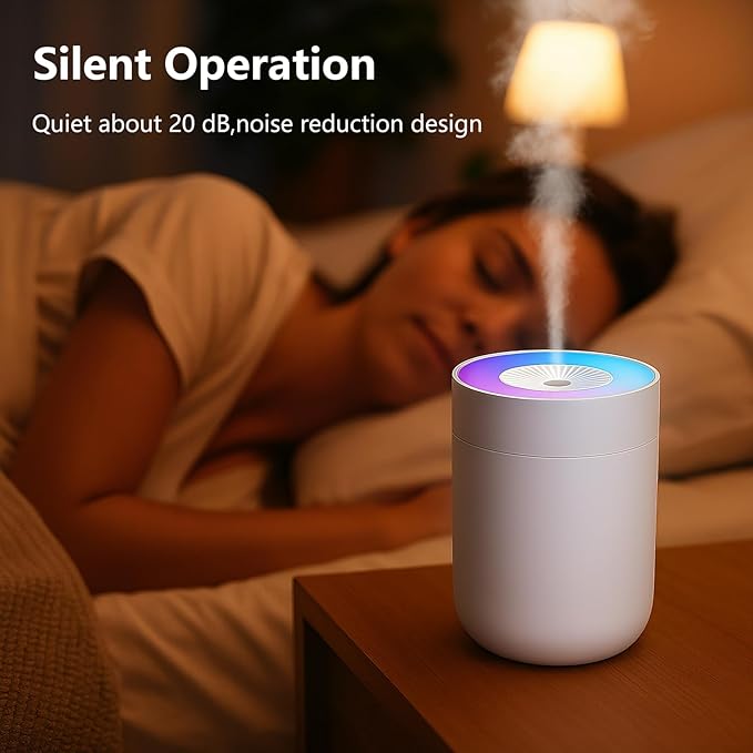 230ML Humidifier for Bedroom, Air Humidifier for Home, Plant Humidifiers Indoor Small with LED Colorful Gradient Light, USB Powered for Desk, Car, Travel, Hotel Room (White) - Image 4