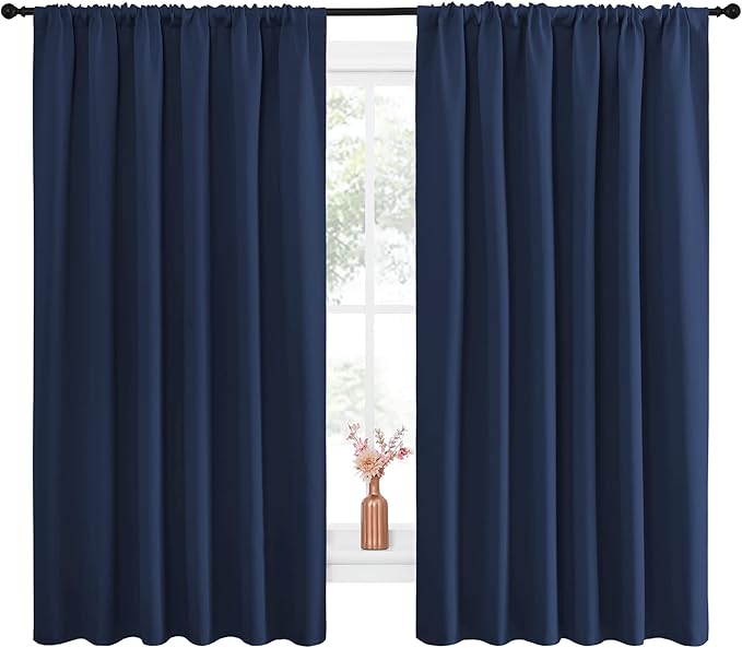 NICETOWN Blackout Curtains for Bedroom, Blackout Draperies, Home Decorations Thermal Insulated Solid Rod Pocket Blackout Drapes for Cafe (Navy, One Pair, 70 x 63-inch) - Image 2