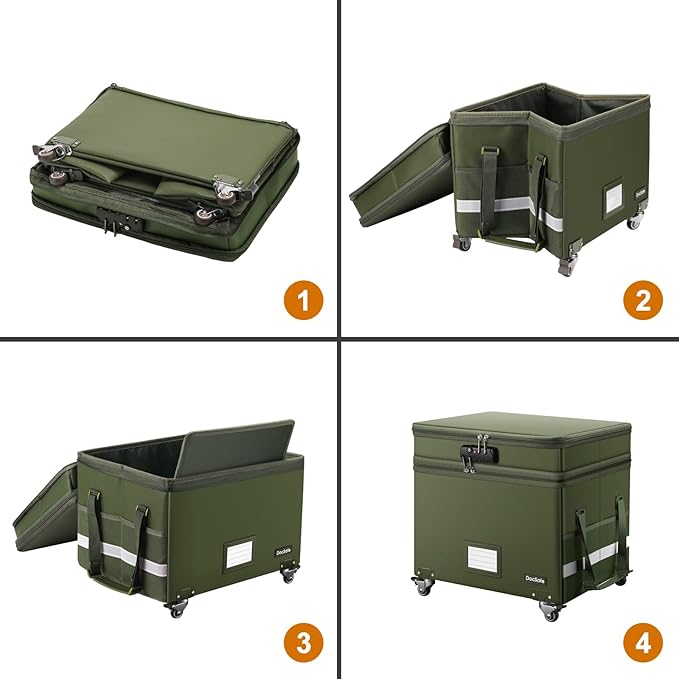 DocSafe File Box with Lock,2-Layer Fireproof Document Box with Wheels,Collapsible Rolling File Storage Organizer with Pockets,Large Portable Home Office Filing Cabinet Safe for Hanging Folders,Green - Image 8