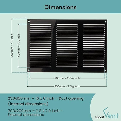 10x6 inch (Duct Opening) Vent Cover - Black Ventilation Covers for Wall and Ceiling - Metal Return Grille - HVAC AC Air Vents Register for Indoor and Outdoor Use with Mesh - Image 2