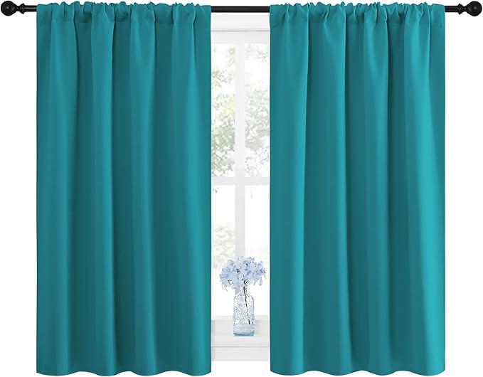 NICETOWN Peacock Blue Blackout Curtains Panels for Window, Thermal Insulated Rod Pocket Blackout Drapes/Draperies for Living Room (2 Panels, W42 x L45 inches) - Image 2
