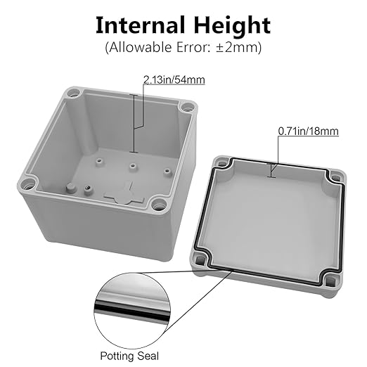 LeMotech Junction Box IP67 Waterproof Dustproof ABS Plastic Project Box for Electrical Outdoor Enclosure Gray 4.9 x 4.9 x 3 inch (125 x 125 x 75 mm),2 Pack - Image 4