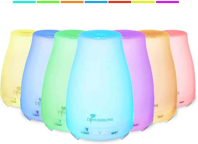 Diffuserlove 2 Pack 200ml Essential Oil Diffuser Ultrasonic Aromatherapy Diffuser with Waterless Auto Shut-Off Aroma Cool Mist Humidifiers with 6 Bottles of Natural Essential Oils /7 Color LED Lights - Image 2
