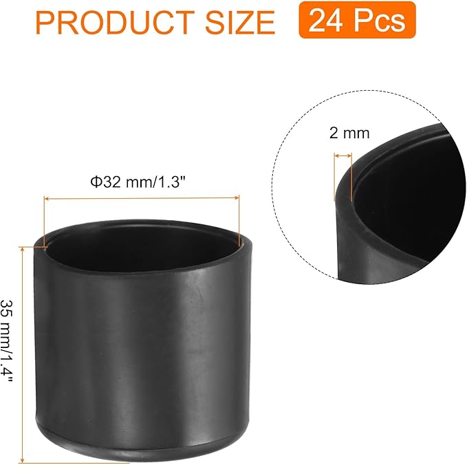 uxcell 20pcs Round Chair Leg Caps 32mm/1.3" PVC Chair Leg Floor Protectors Non-Slip Chair Feet Covers for Hardwood Floors Furniture Protectors, Black - Image 2