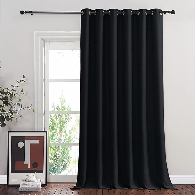 NICETOWN Black Out Living Room Curtain 118 inches Long, Grommet Thermal Insulated Room Darkening Window Treatment for Bedroom/French Door, Black, W80 x L118, 1 Panel by NICETOWN