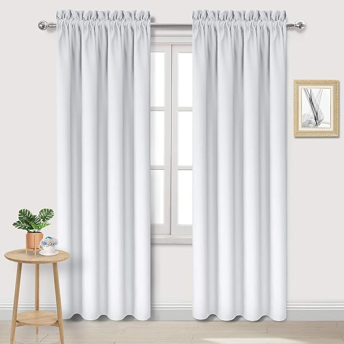 DWCN Blackout Curtains for Bedroom – Thermal Insulated Room Darkening Drapes for Living Room, Greyish White, W 42 x L 84 Inch, Set of 2 Rod Pocket Curtain Panels by DWCN