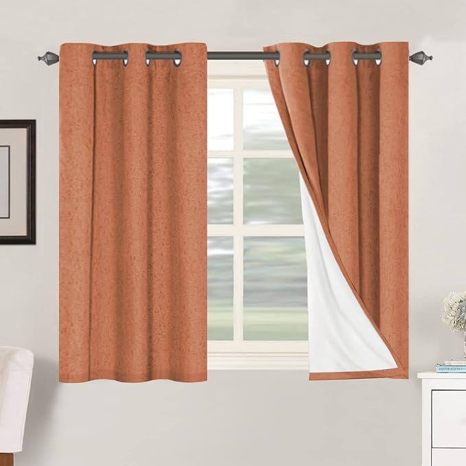 H.VERSAILTEX 100% Blackout Curtains for Bedroom Thermal Insulated Linen Textured Curtains Heat and Full Light Blocking Drapes Living Room Curtains 2 Panel Sets, 42x45 Inch, Orange by HVERSAILTEX