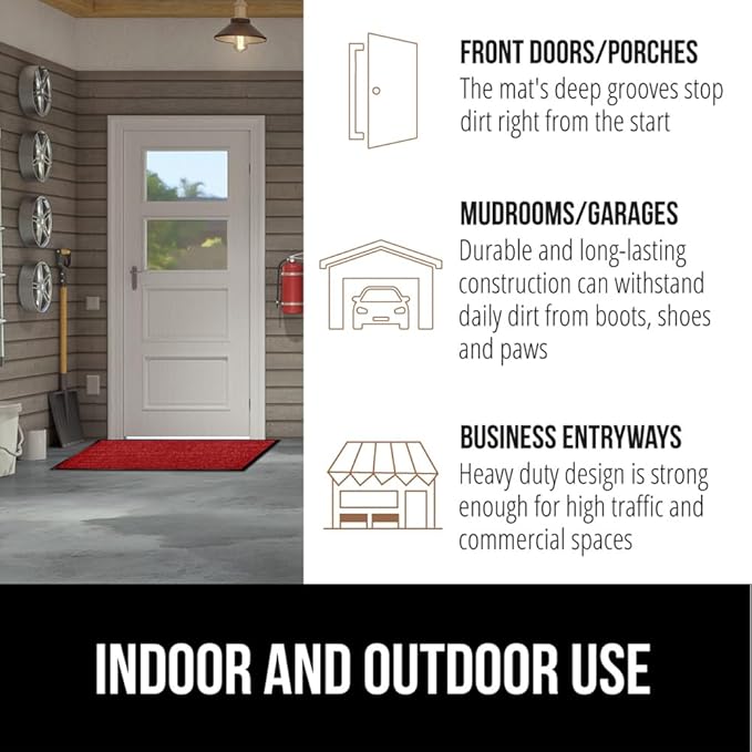 GORILLA GRIP Waterproof Traffic Guard Door Mat, 72x48, Heavy Duty Entryway Mats, Strong Backing Commercial Utility Rugs for Office Hallway, Garage Floor and Home, Low Profile Carpet Runner, Red - Image 7